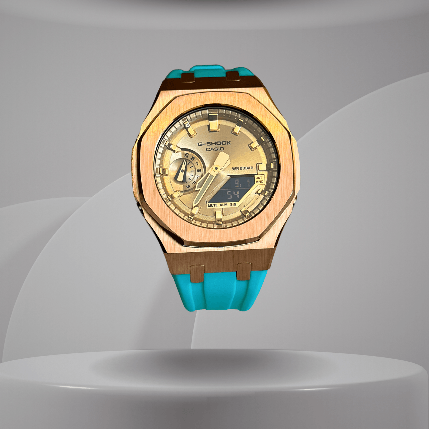 Casio G-Shock Mod Watch - Rose Gold Turquoise - GA-2100 Custom Casioak