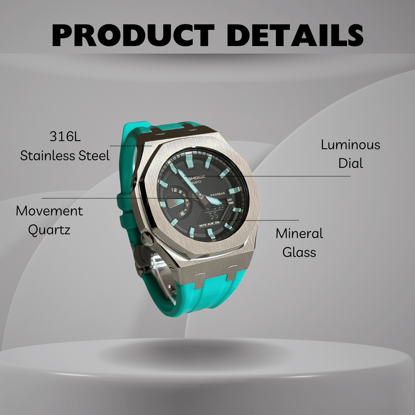 Casio G-Shock Mod Watch - Blue Green - GA-2100 Custom Casioak