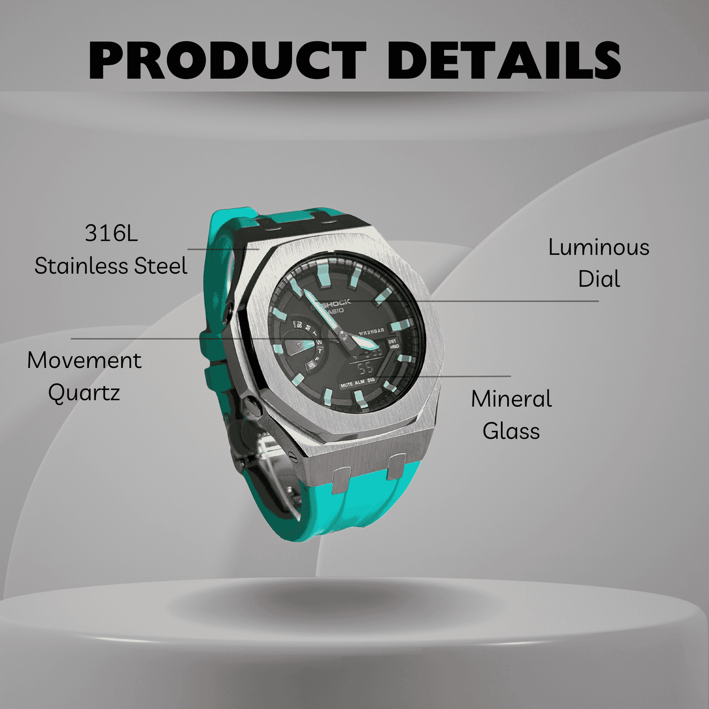 Casio G-Shock Mod Watch - Blue Green - GA-2100 Custom Casioak