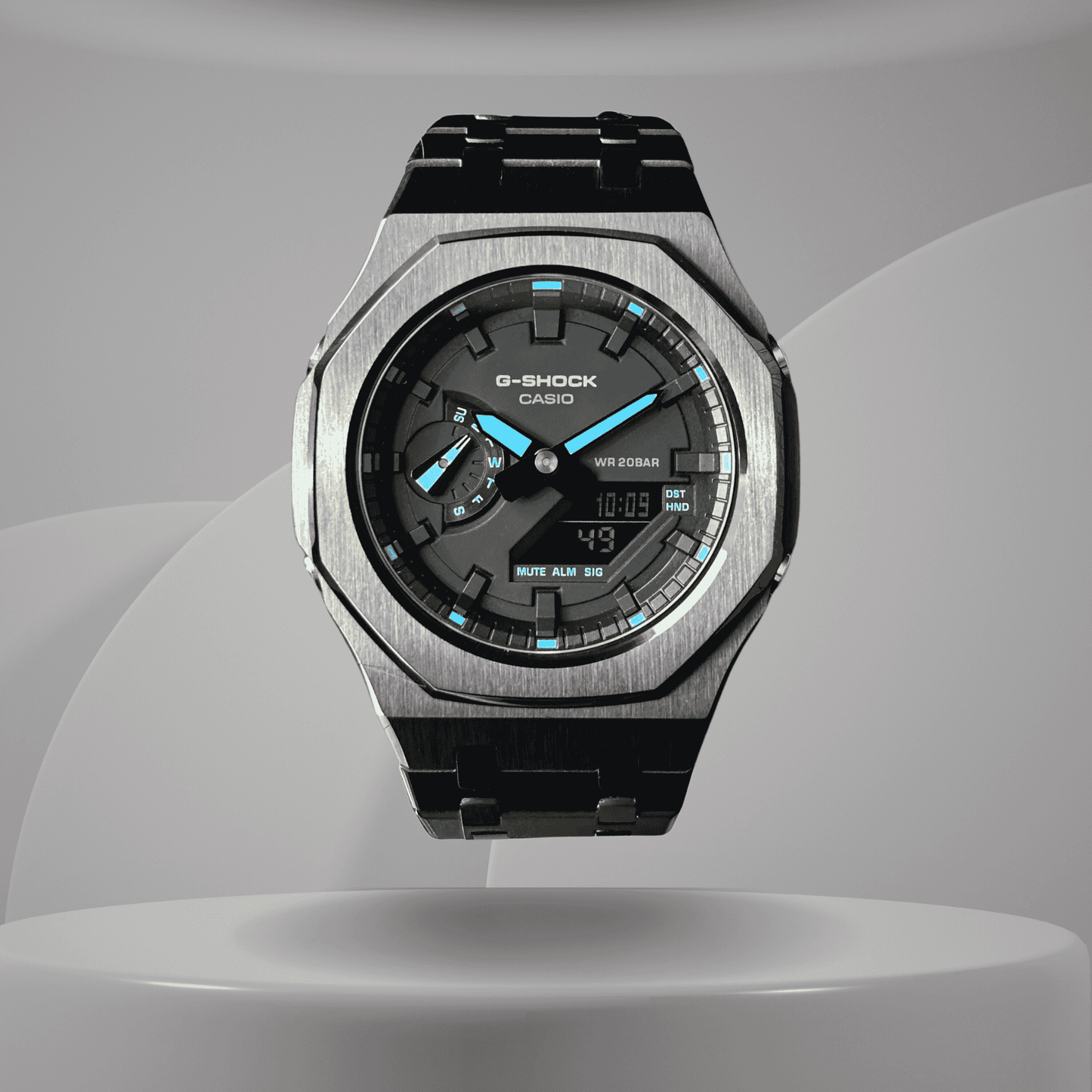 Montre CasiOak Custom – Black Blue Steel - Mod G-Shock GA2100