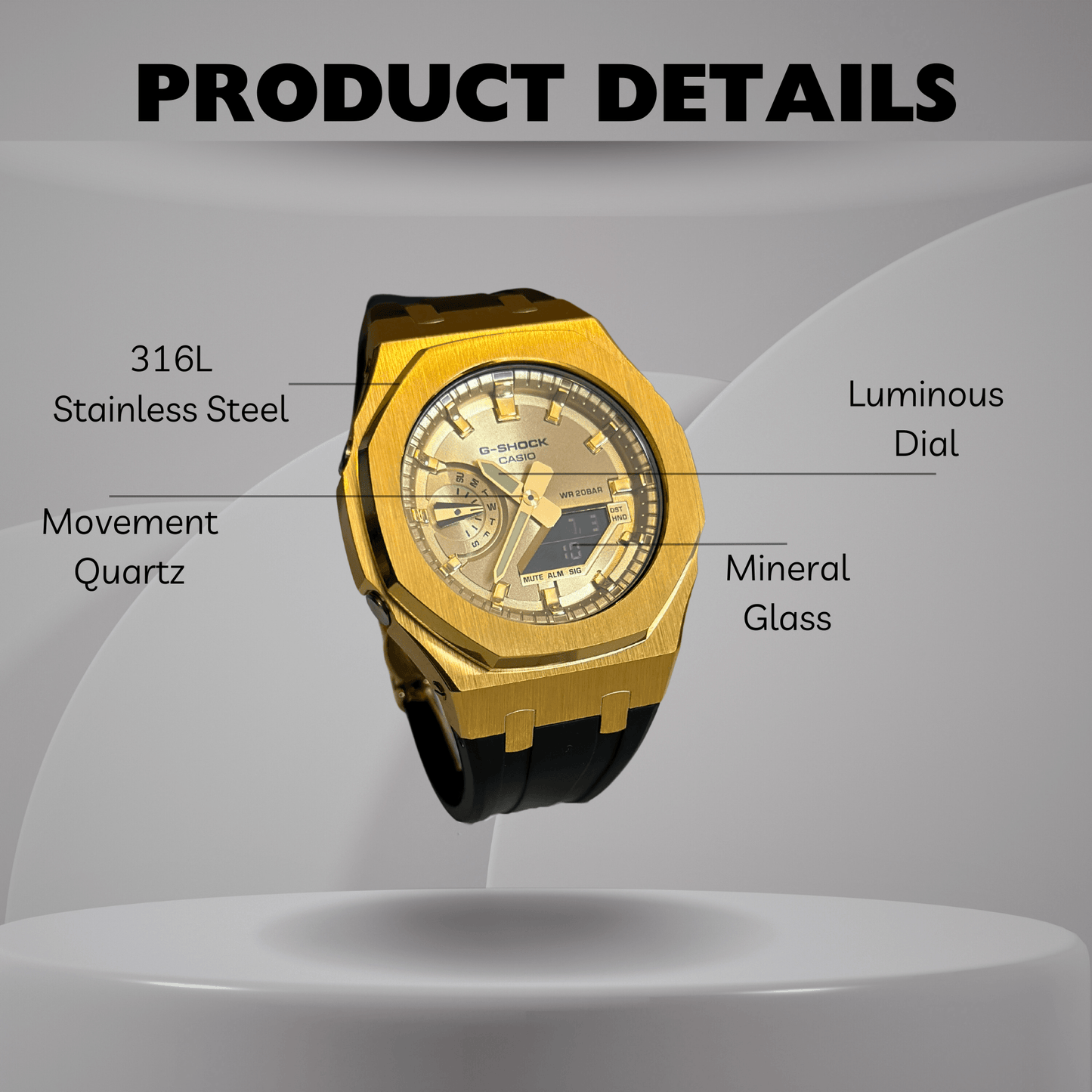 Casio G-Shock Mod Watch - Gold Case Black - GA-2100 Custom Casioak