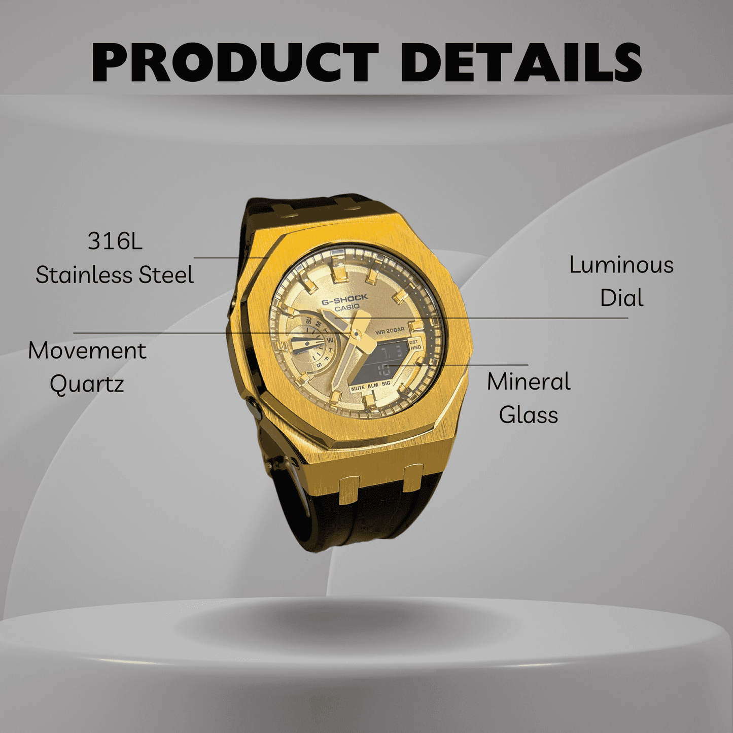 Casio G-Shock Mod Watch - Gold Case Black - GA-2100 Custom Casioak