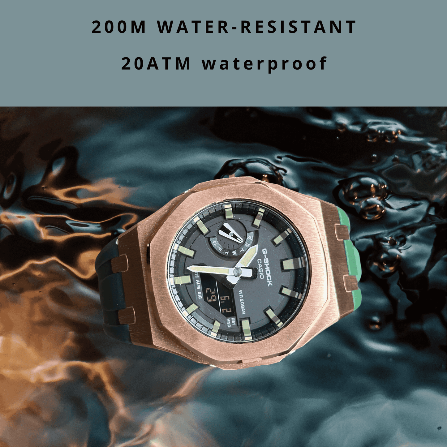 Casio G-Shock Mod Watch - Green Rose Gold - GA-2100 Custom Casioak