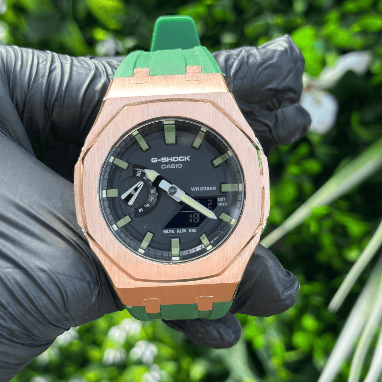 Casio G-Shock Mod Watch - Green Rose Gold - GA-2100 Custom Casioak