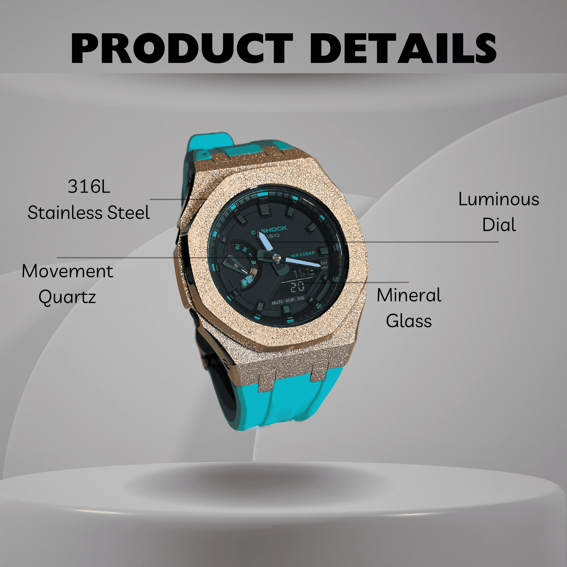 Casio G-Shock Mod Watch - Rose Gold Blue Frosted - GMA-S2100 Custom Casioak