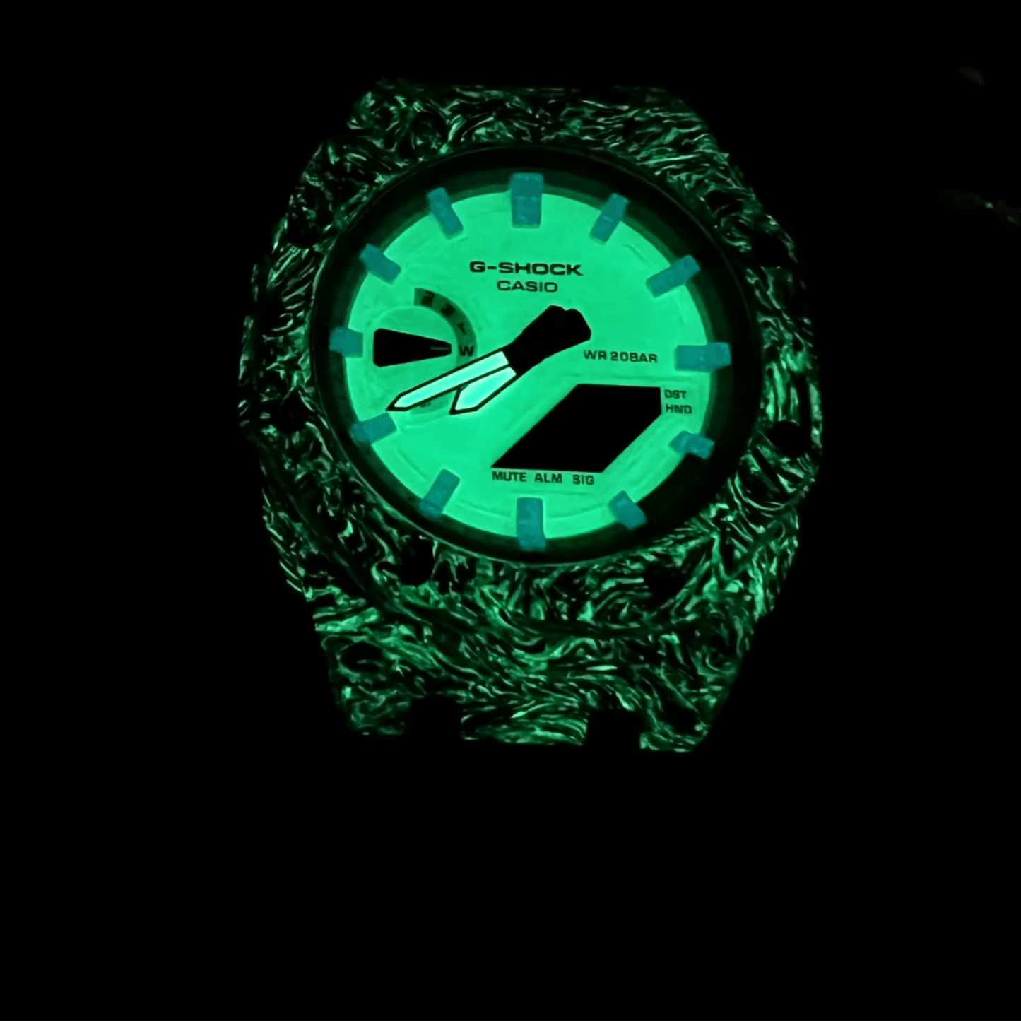Casio G-Shock Mod Watch - Black White Carbon Fiber Fluoro - GA-2100 Custom Casioak