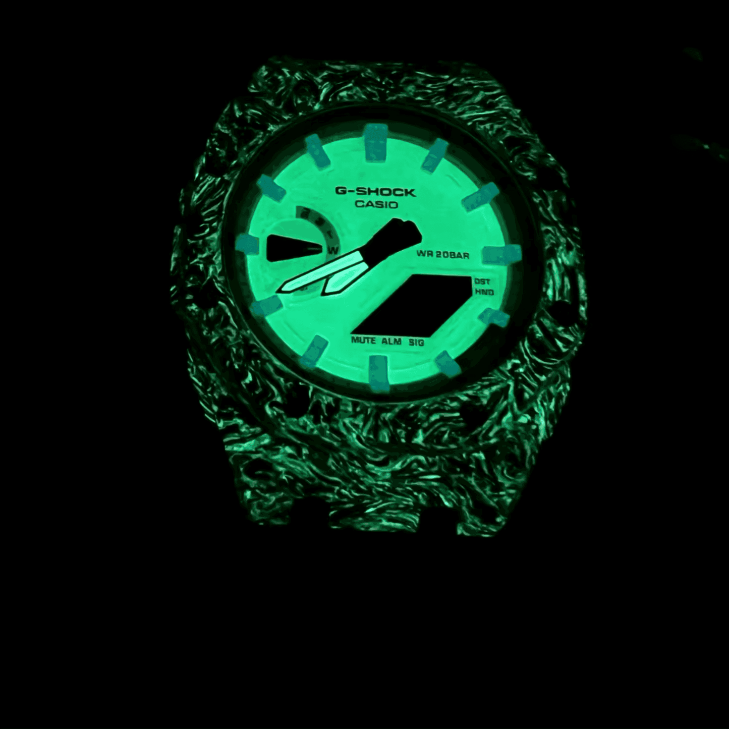 Casio G-Shock Mod Watch - Black White Carbon Fiber Fluoro - GA-2100 Custom Casioak