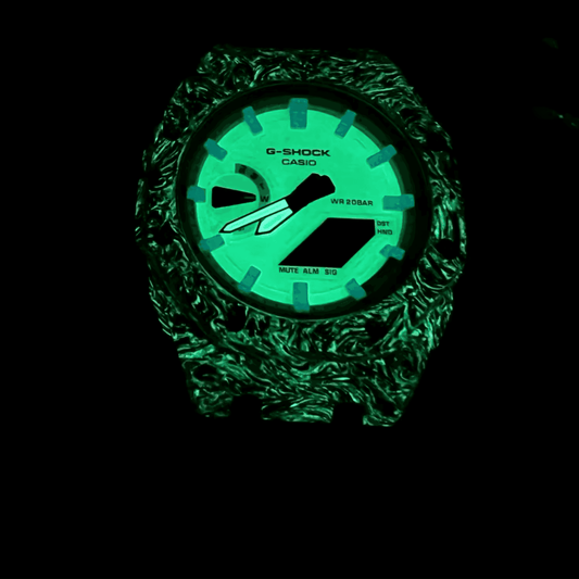 Casio G-Shock Mod Watch - Black White Carbon Fiber Fluoro - GA-2100 Custom Casioak
