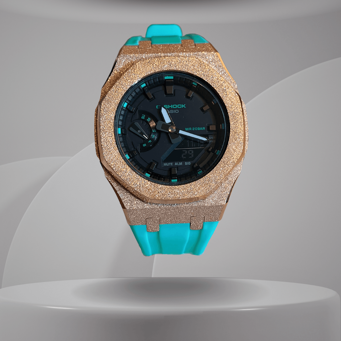 Casio G-Shock Mod Watch - Rose Gold Blue Frosted - GA-2100 Custom Casioak