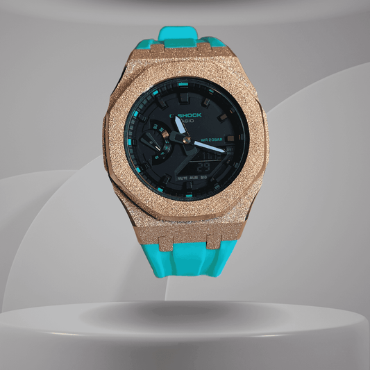 Casio G-Shock Mod Watch - Rose Gold Blue Frosted - GMA-S2100 Custom Casioak
