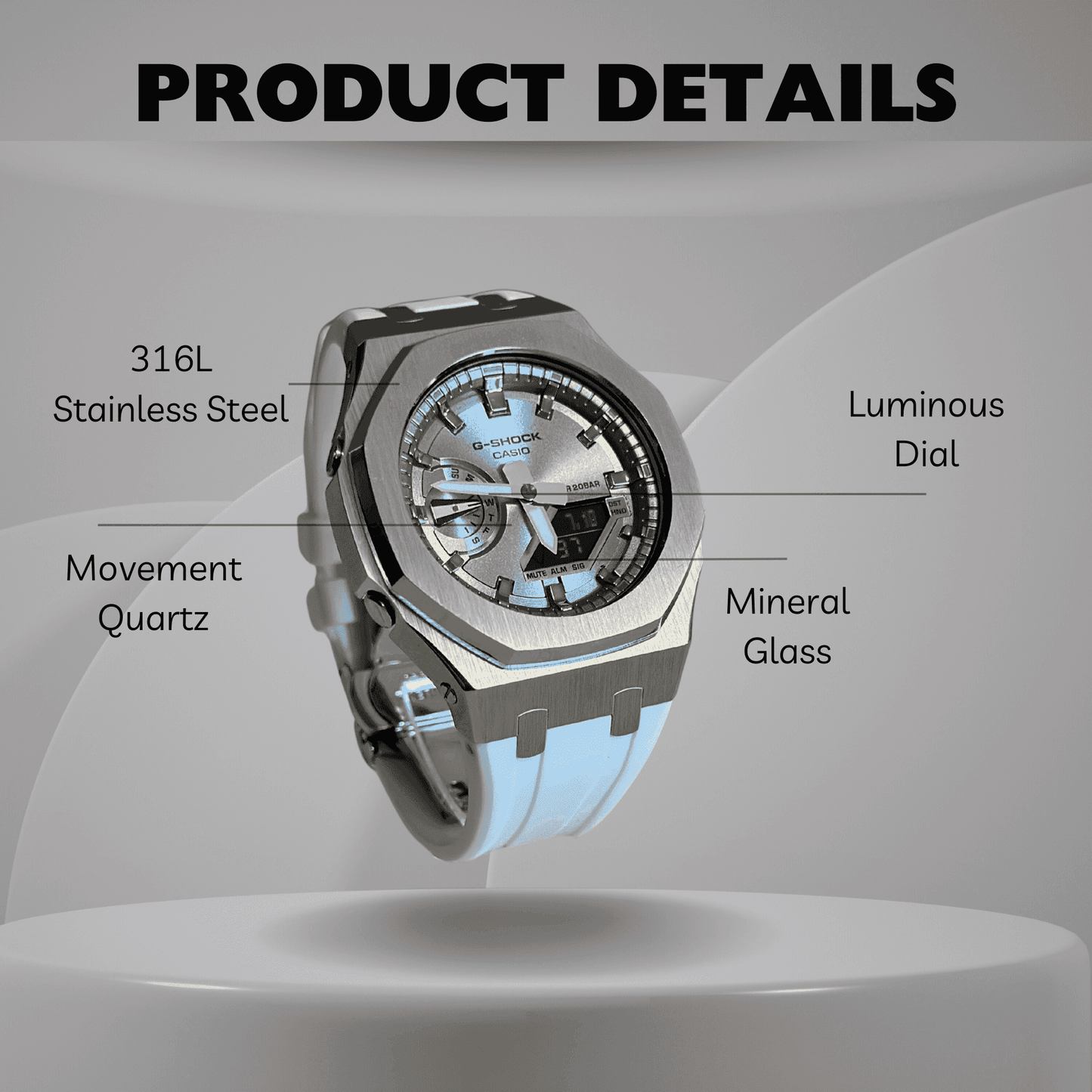 Casio G-Shock Mod Watch - White Silver Dial - GA-2100 Custom Casioak