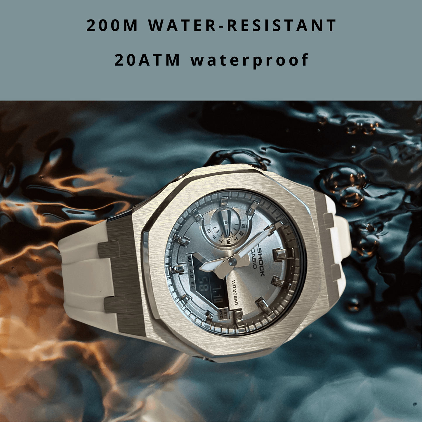 Casio G-Shock Mod Watch - White Silver Dial - GA-2100 Custom Casioak