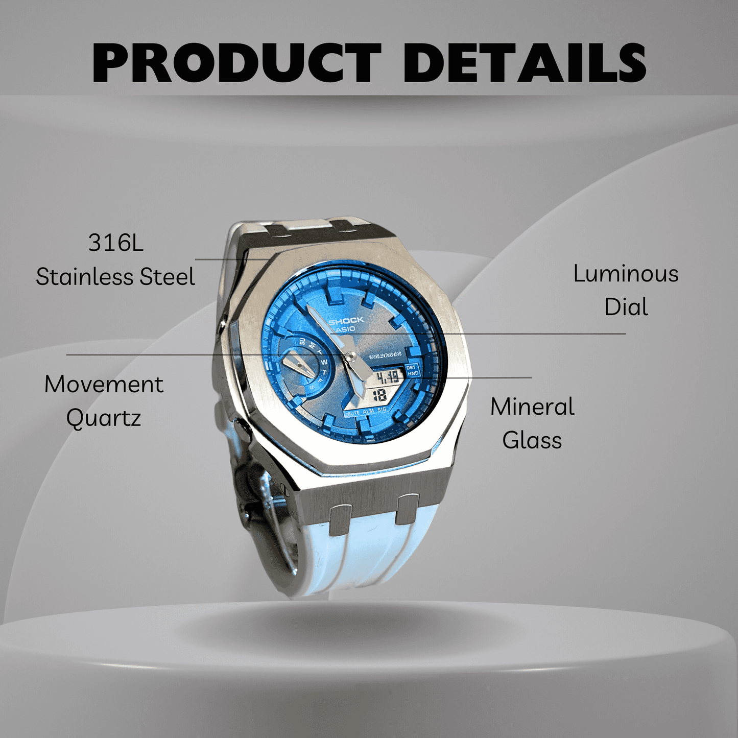 Casio G-Shock Mod Watch - White blue - GA-2100 Custom Casioak