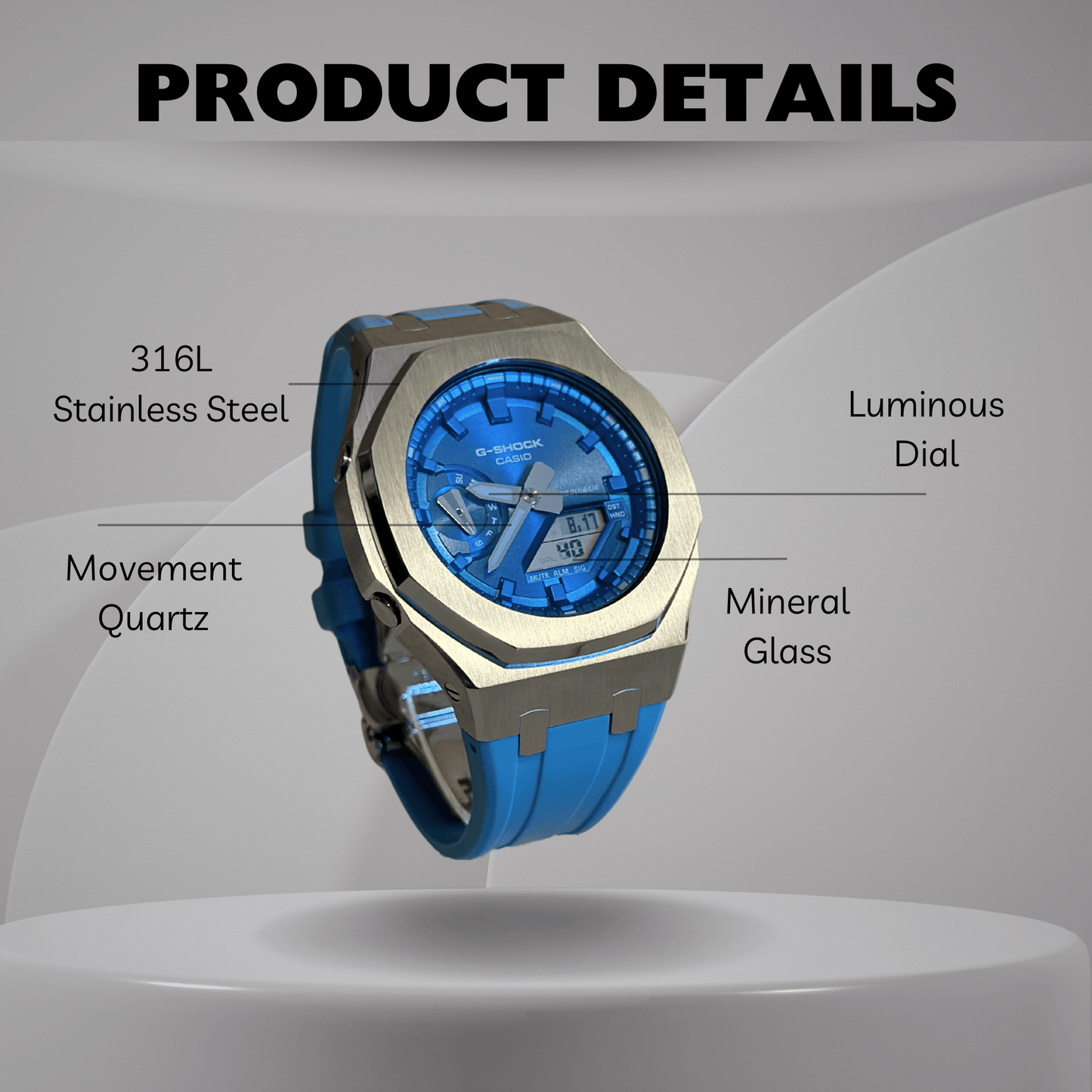 Casio G-Shock Mod Watch - Blue Silver - GA-2100 Custom Casioak