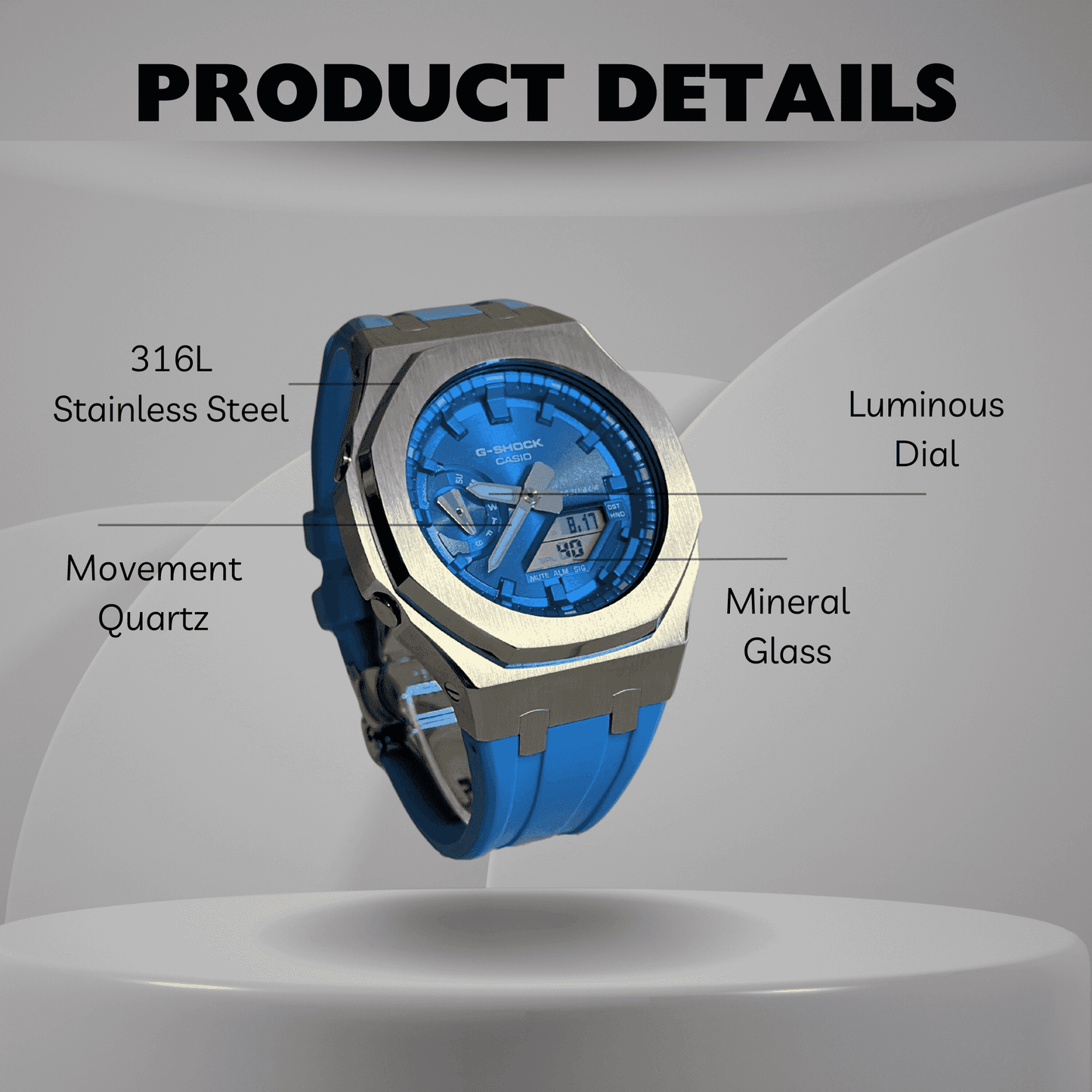 Casio G-Shock Mod Watch - Blue Silver - GA-2100 Custom Casioak