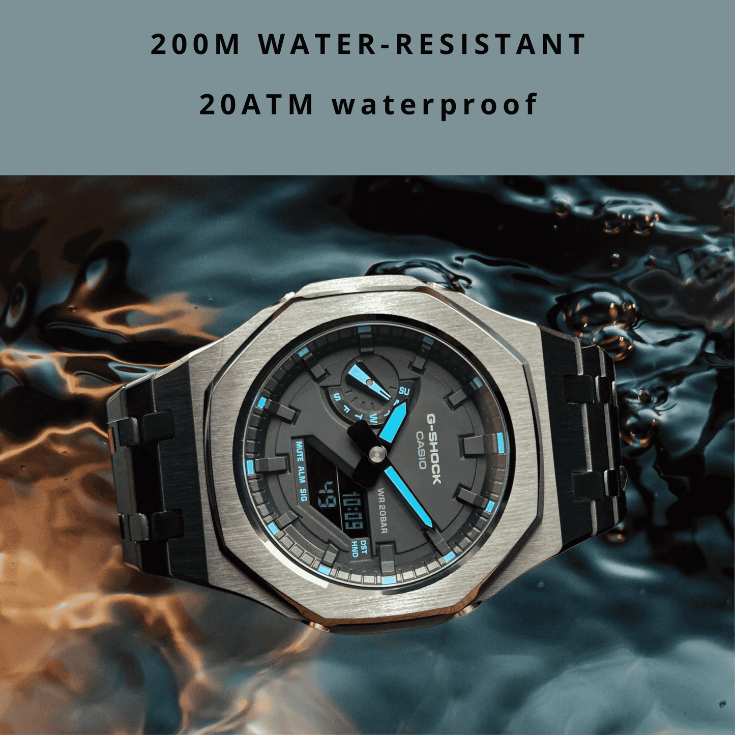 Montre CasiOak Custom – Black Blue Steel - Mod G-Shock GA2100