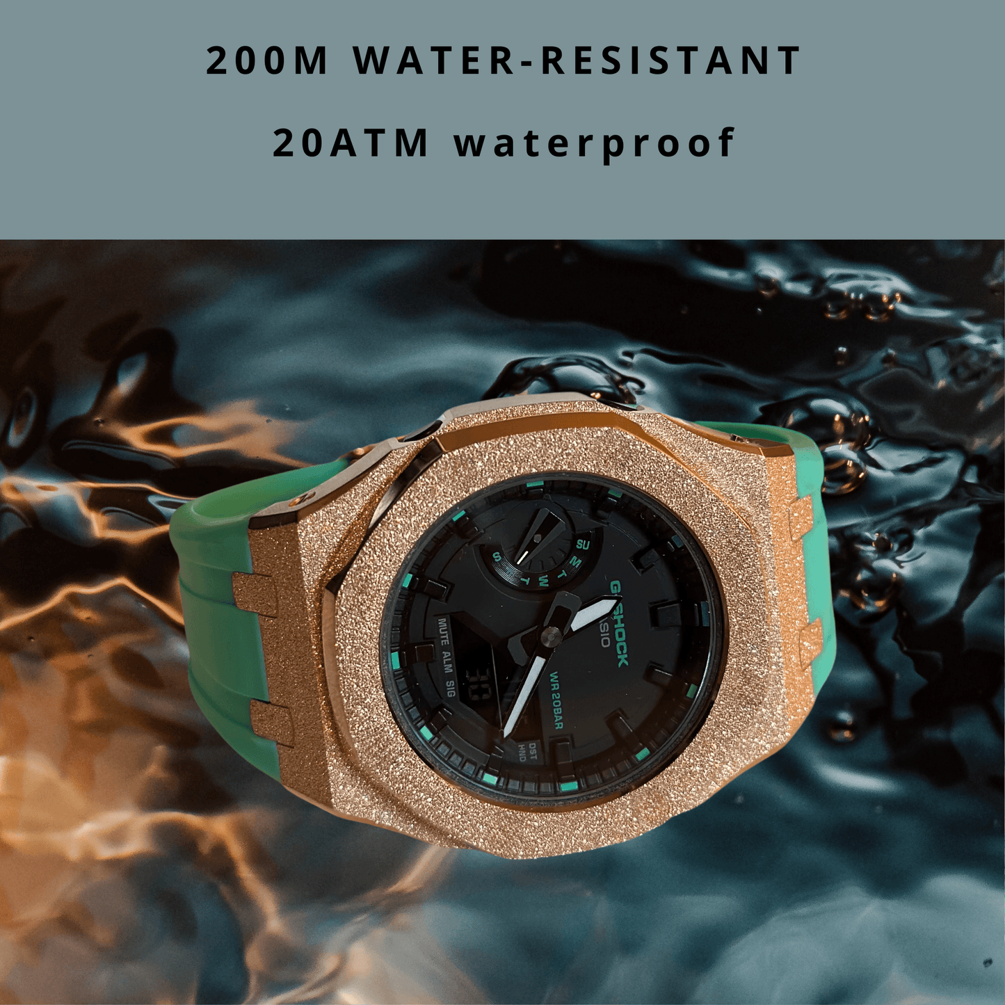 Casio G-Shock Mod Watch - Rose Gold Blue Frosted - GA-2100 Custom Casioak
