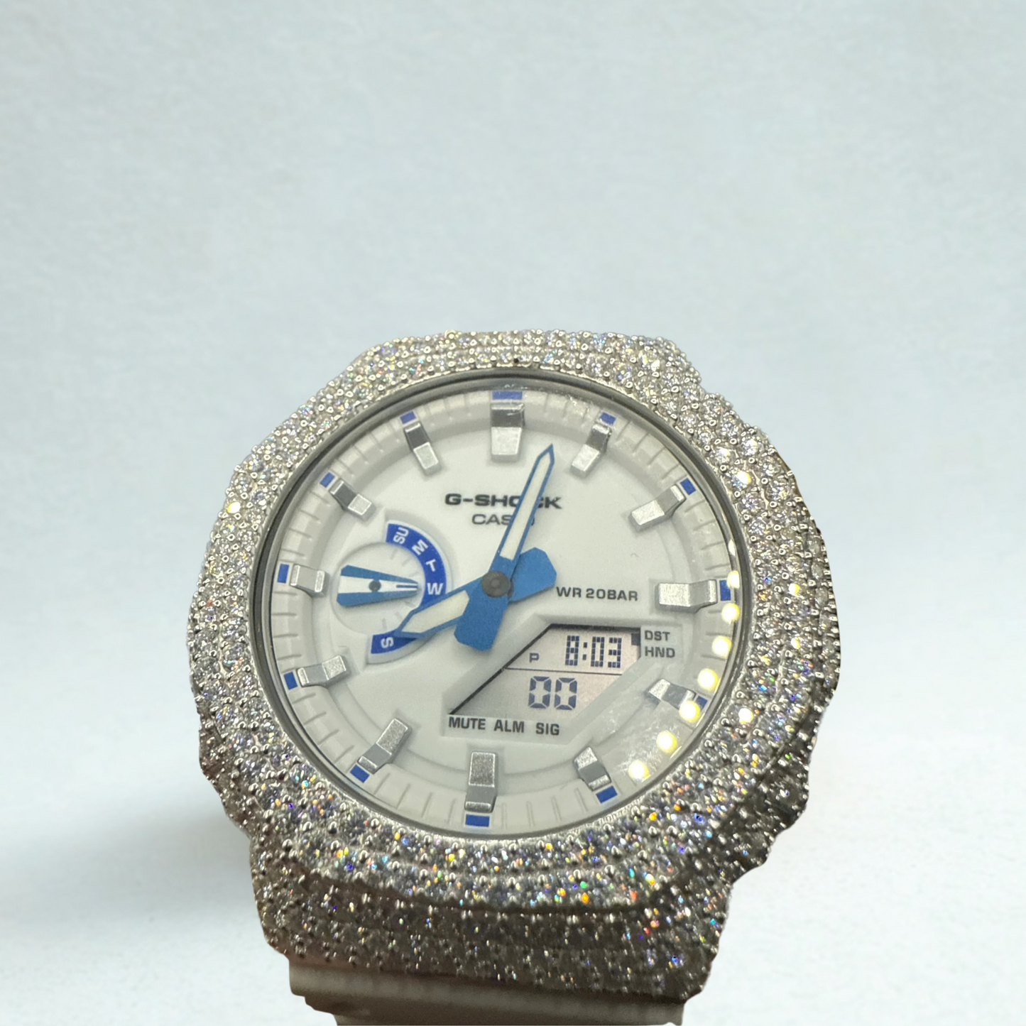 Montre CasiOak Custom Hip Hop – Moissanite 925 Silver Iced Luminous Dial - Mod G-Shock GA2100