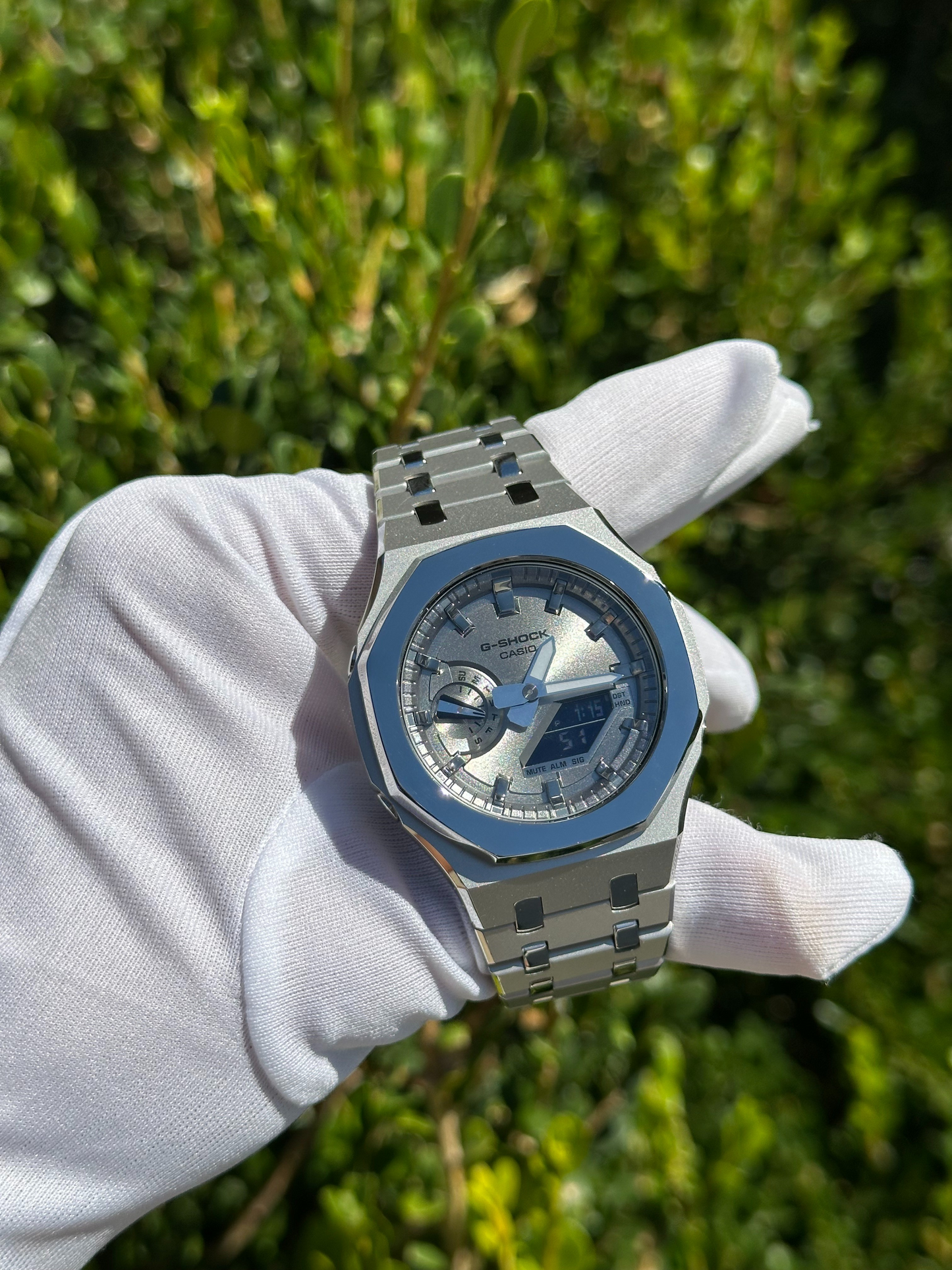 Montre CasiOak Custom – Full Silver Mirror Polish - Mod G-Shock GA2100
