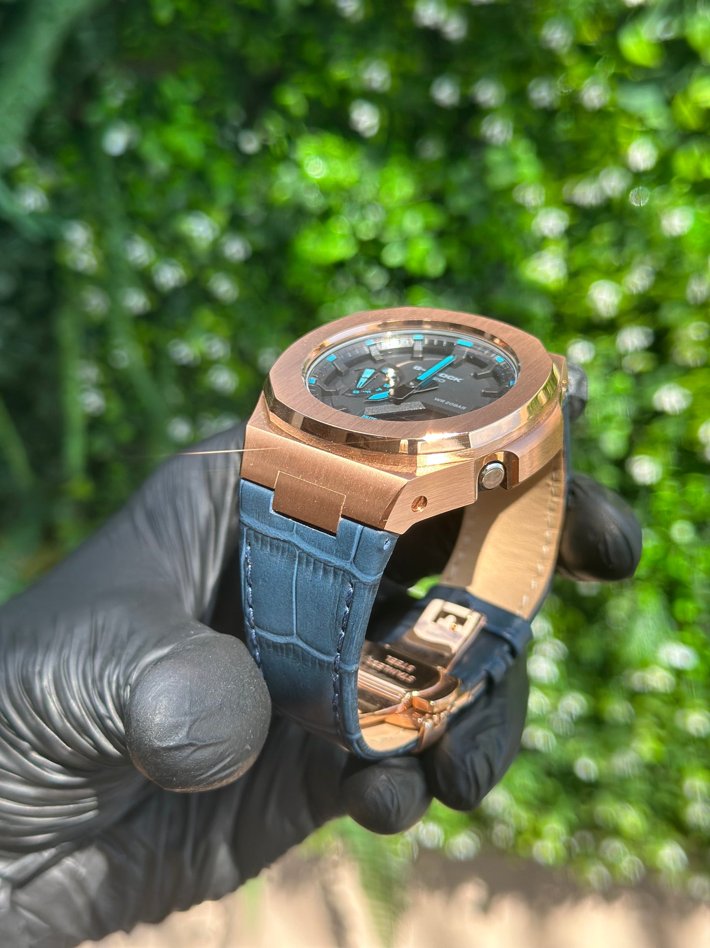 Montre Casionaut Custom – Black Blue Alligator Leather - Vintage Mod G-Shock GA2100