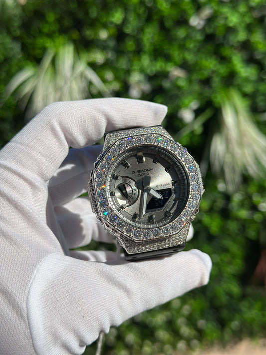 Montre G-Shock Custom Hip Hop – Moissanite 925 Full Silver IcedOut - Luxury Mod GA2100