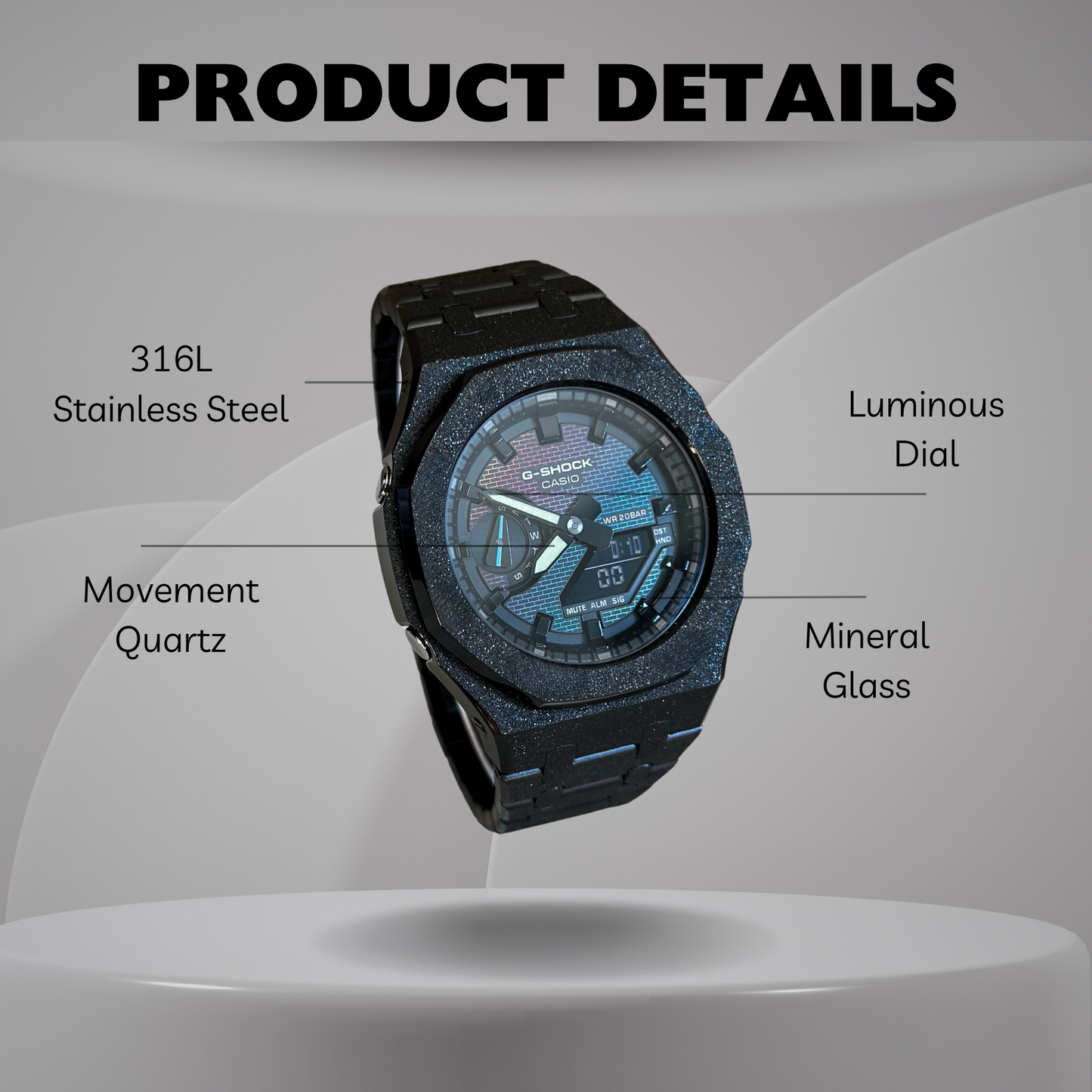 Casio G-Shock Mod Watch - Black Frosted - GA-2100 Custom Casioak