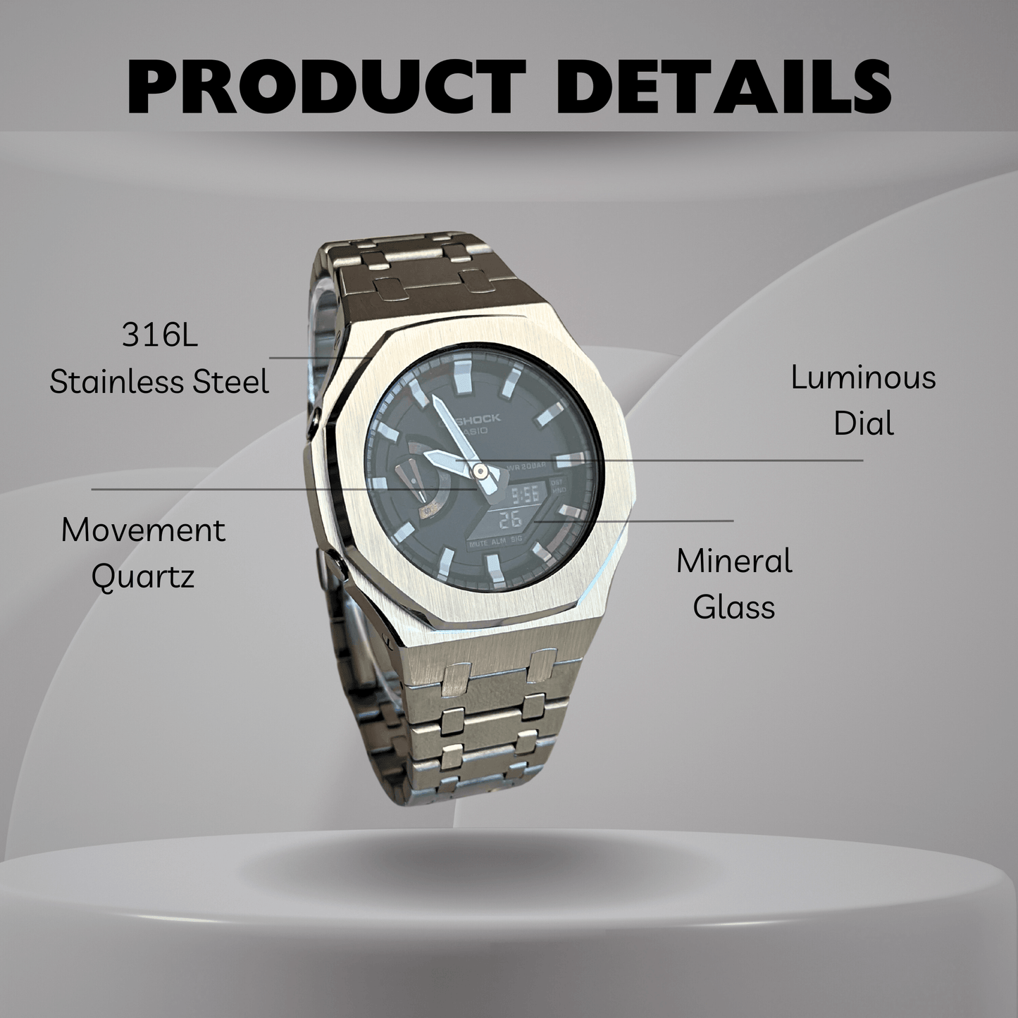 Casio G-Shock Mod Watch - Silver White - GA-2100 Custom Casioak