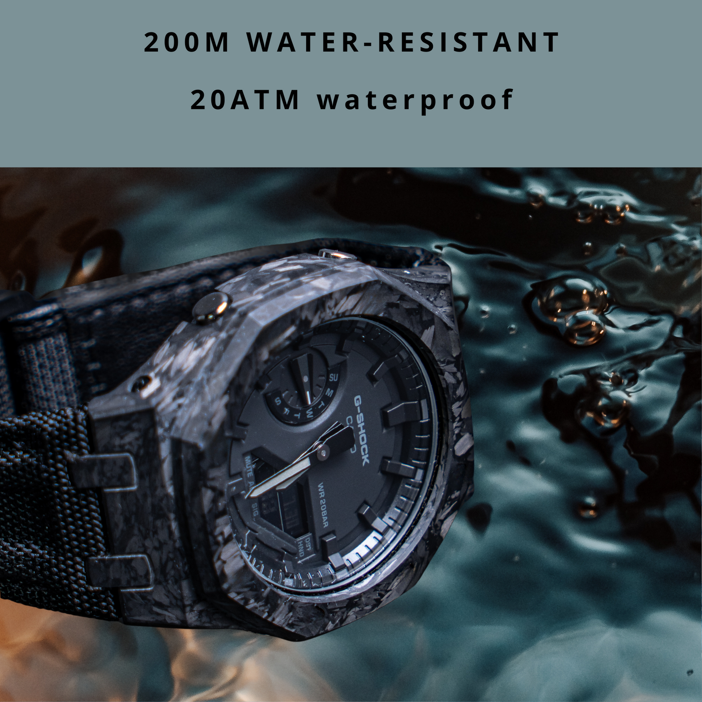 Montre CasiOak Custom – Full Black Carbon Fiber - Nylon Canvas Velcro Strap - Mod G-Shock GA2100