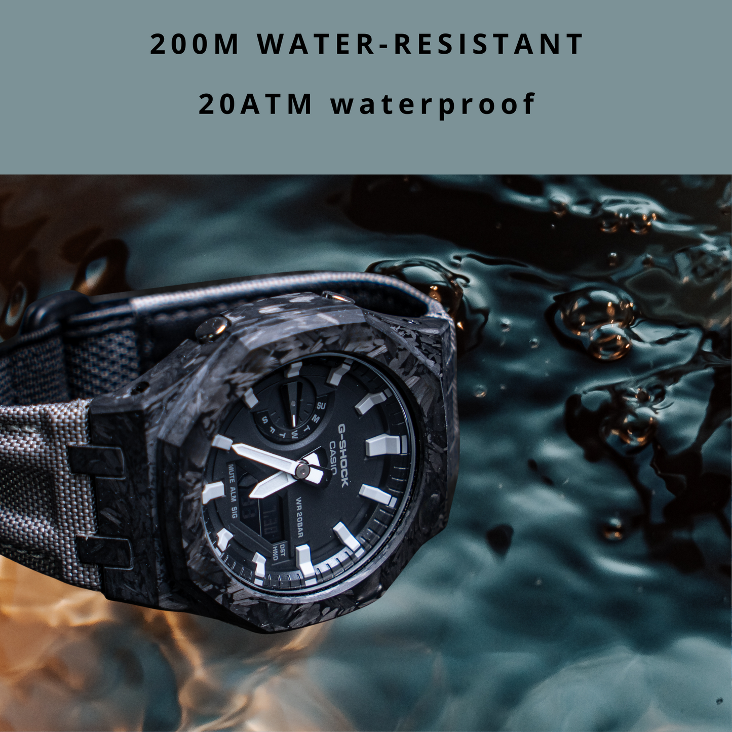 Montre CasiOak Custom – Silver White Carbon Fiber - Nylon Canvas Velcro Strap - Mod G-Shock GA2100