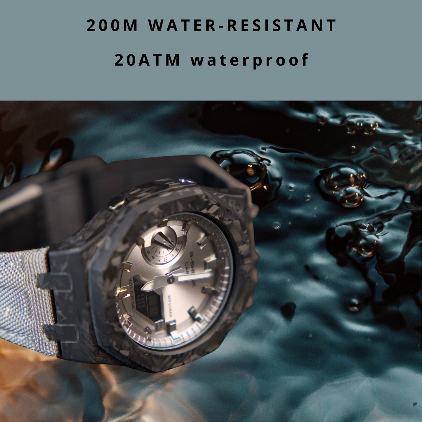 Montre CasiOak Custom – Full Silver Carbon Fiber - Nylon Canvas Velcro Strap - Mod G-Shock GA2100