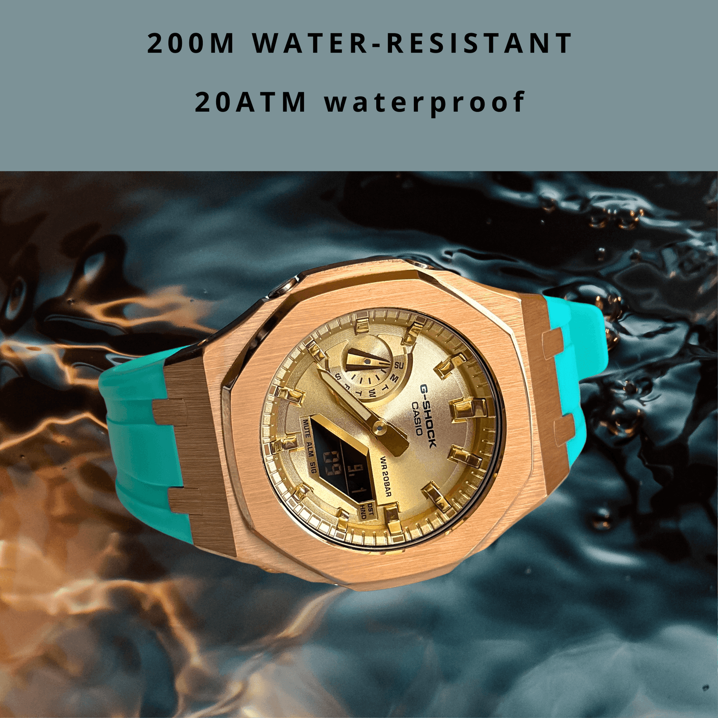 Casio G-Shock Mod Watch - Rose Gold Turquoise - GA-2100 Custom Casioak