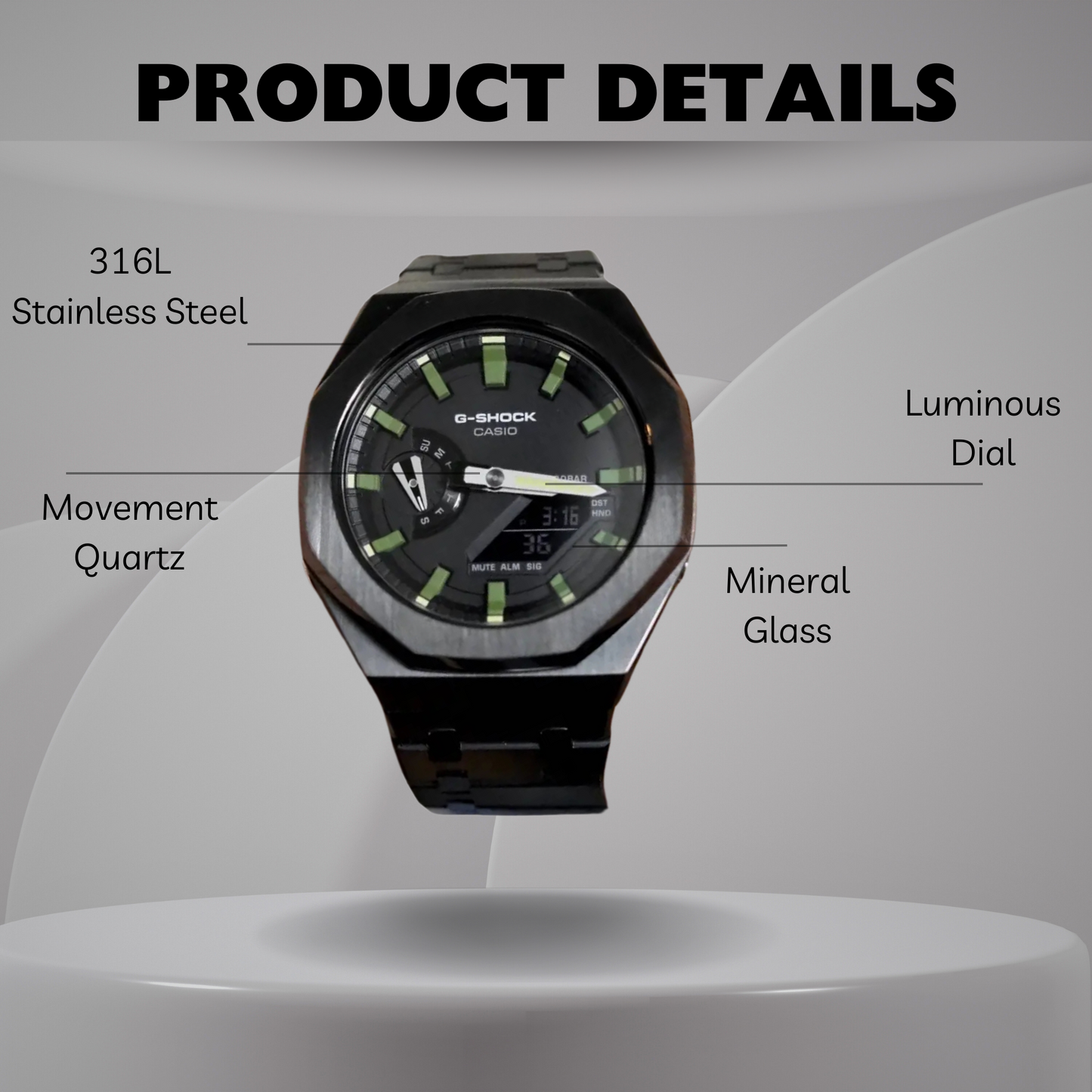 Casio G-Shock Mod Watch - Black Green Olive - GA-2100 Custom Casioak - ChronoCustom