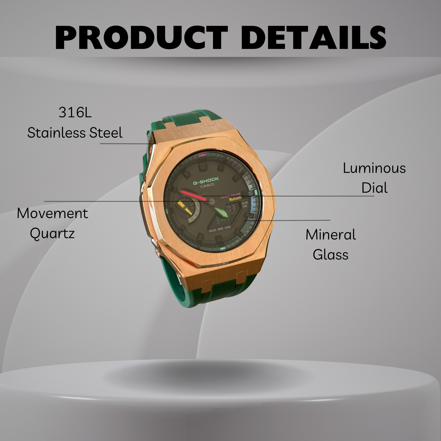 Montre CasiOak Custom – Rose Gold Green Edition Bluetooth - Mod G-Shock GA2100