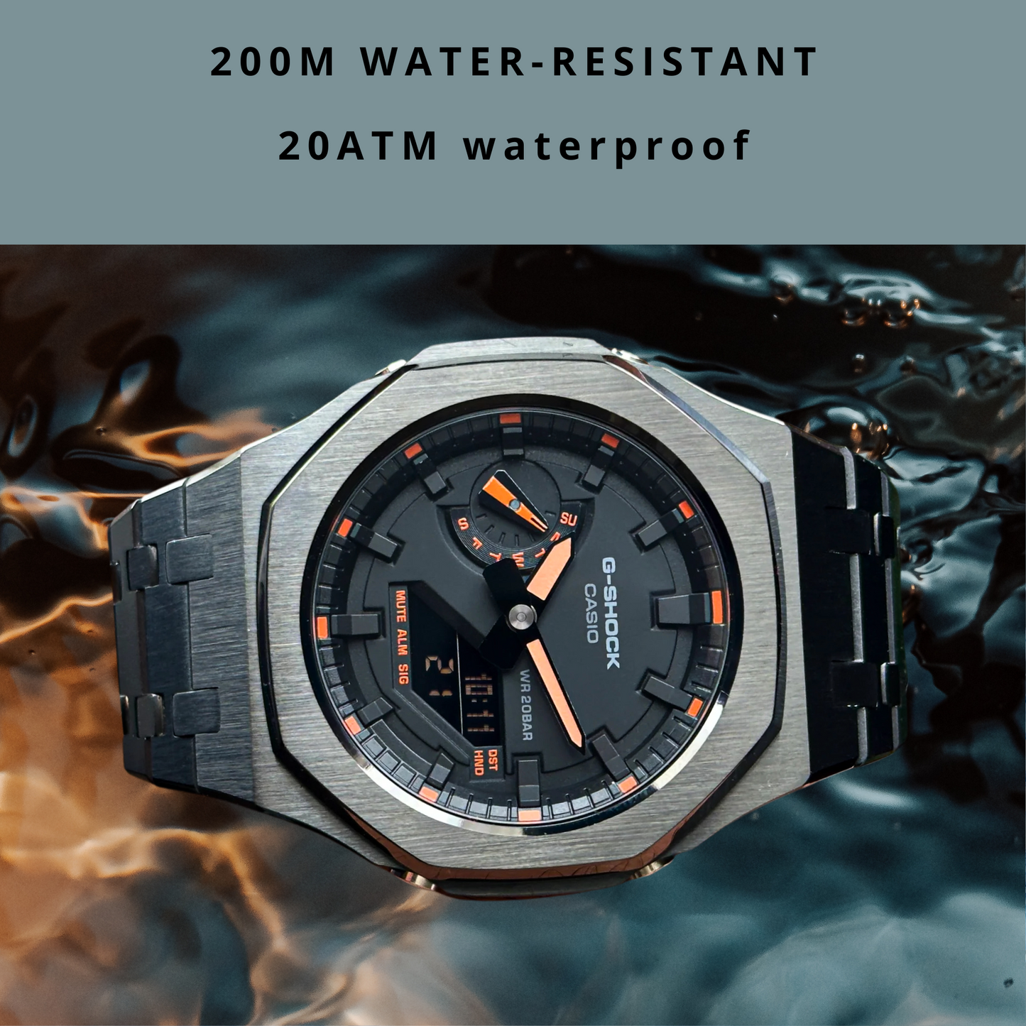 Montre CasiOak Custom – Black Orange Steel - Mod G-Shock GA2100