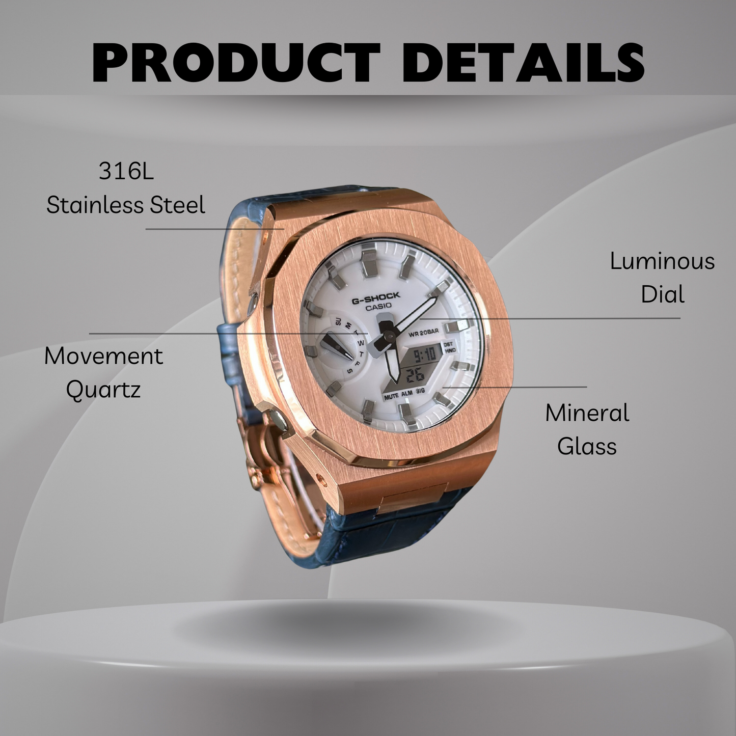 Montre Casionaut Custom – White Blue Alligator Leather - Mod G-Shock GA2100