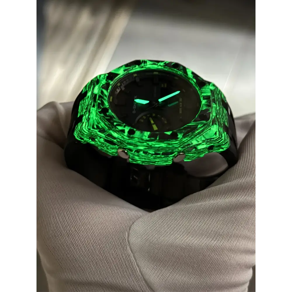 Montre CasiOak Custom – Black Carbon Fiber Luminous Full Green - Mod G-Shock GA2100