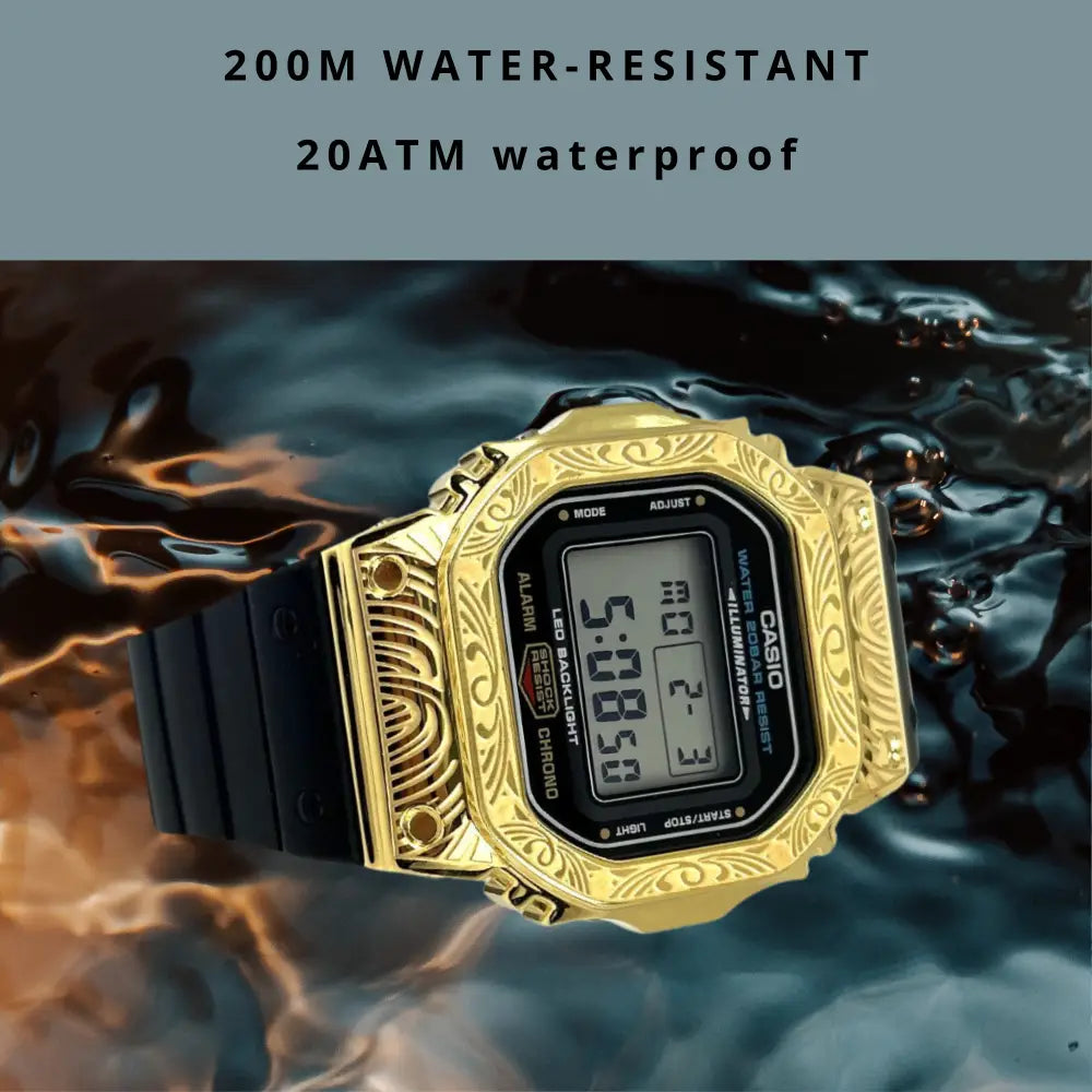 Casio G-Shock Mod Watch - Black Gold Pattern - DW5600 Custom Casioak