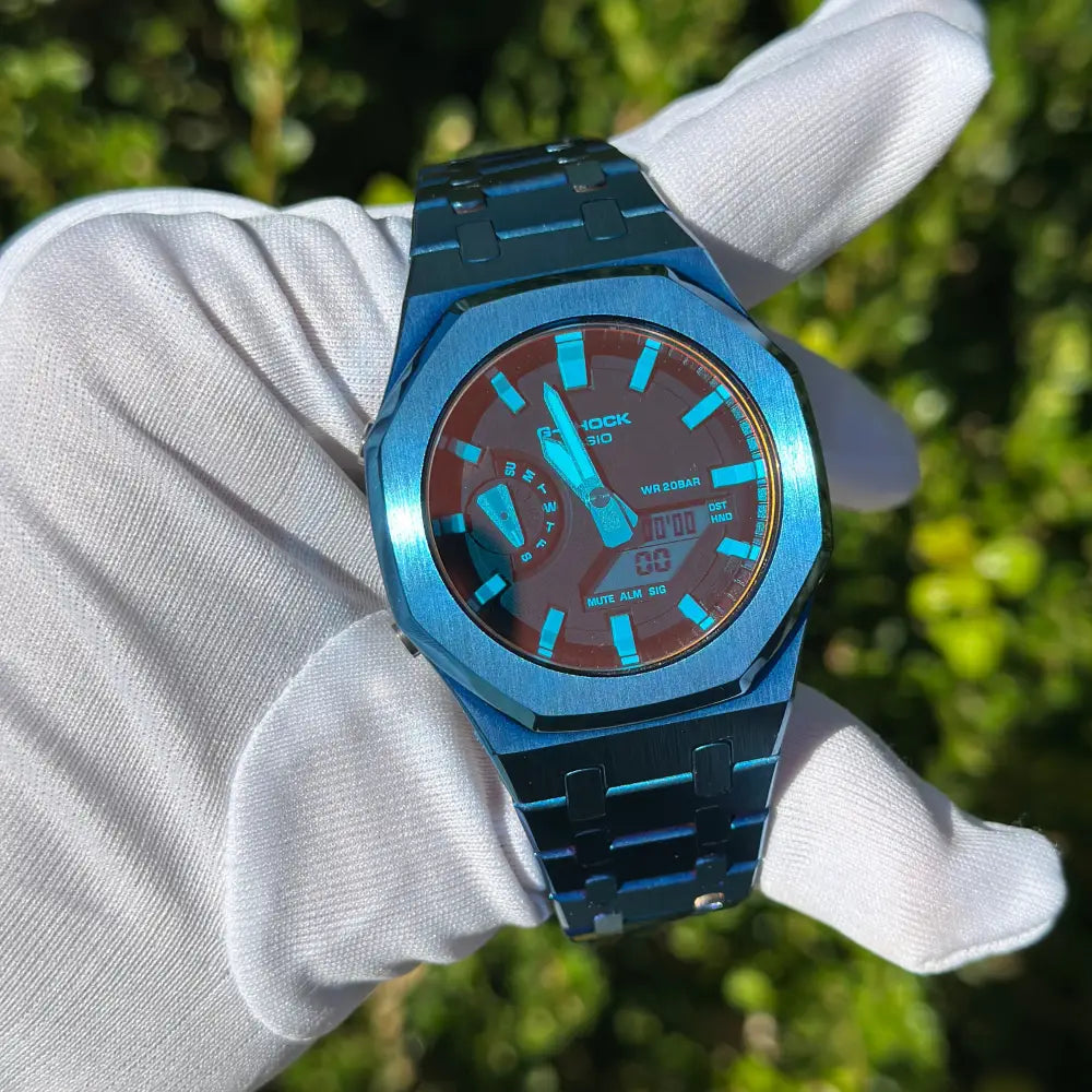 CasiOak Custom Full Blue Mirror Rainbow Watch – ChronoCustom