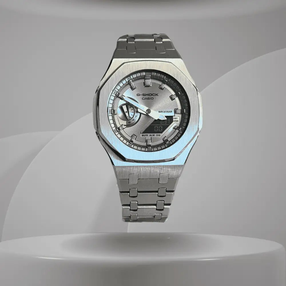 CasiOak Custom Full Silver stainless steel watch – ChronoCustom
