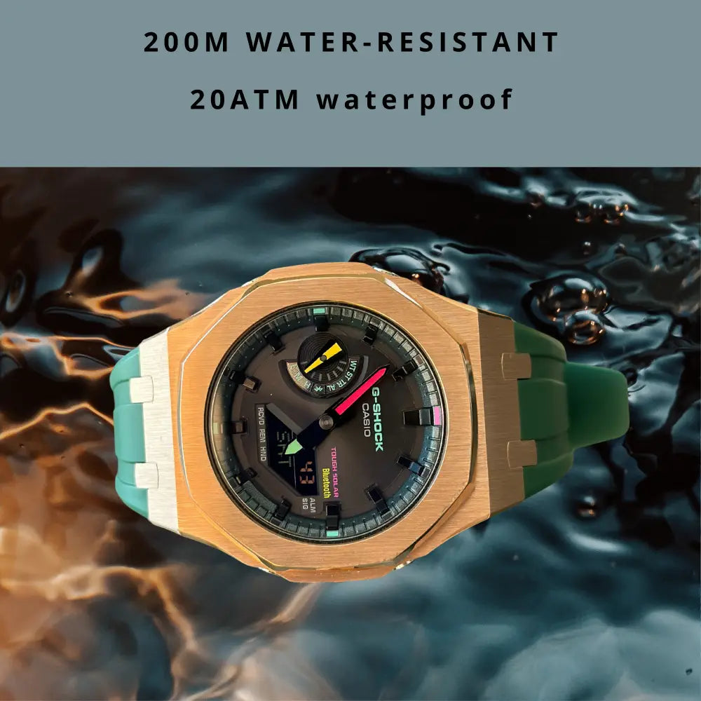 Montre CasiOak Custom – Rose Gold Green Edition Bluetooth - Mod G-Shock GA2100