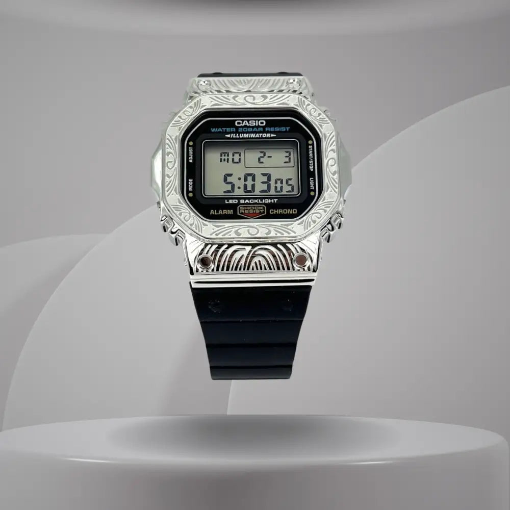 CasiOak Custom Watch – Silver Black Pattern - Mod G-Shock DW5600 CasiOak Custom Watch – Silver Black Pattern - Mod G-Shock DW5600