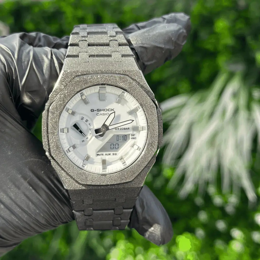 CasiOak Custom Silver White Frosted Watch – ChronoCustom