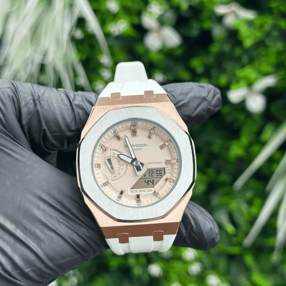 CasiOak Custom White Rose Gold Watch – ChronoCustom