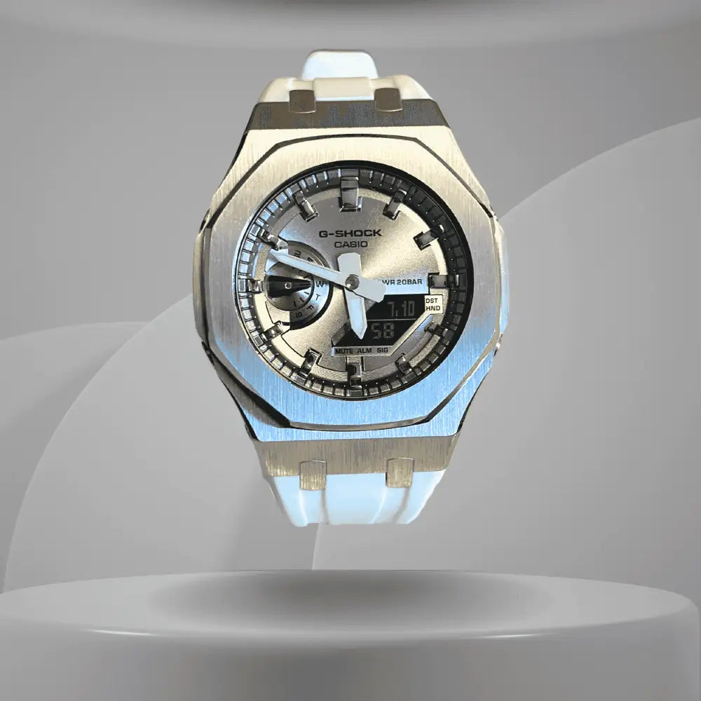 CasiOak Custom White Silver Dial Watch – ChronoCustom