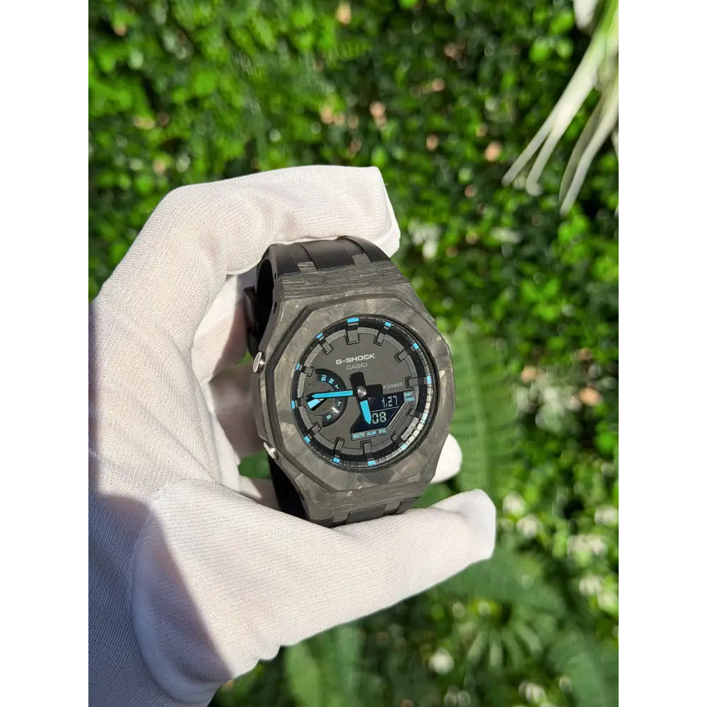 Montre CasiOak Custom – Black Carbon Fiber Luminous Full Blue - Mod G-Shock GA2100