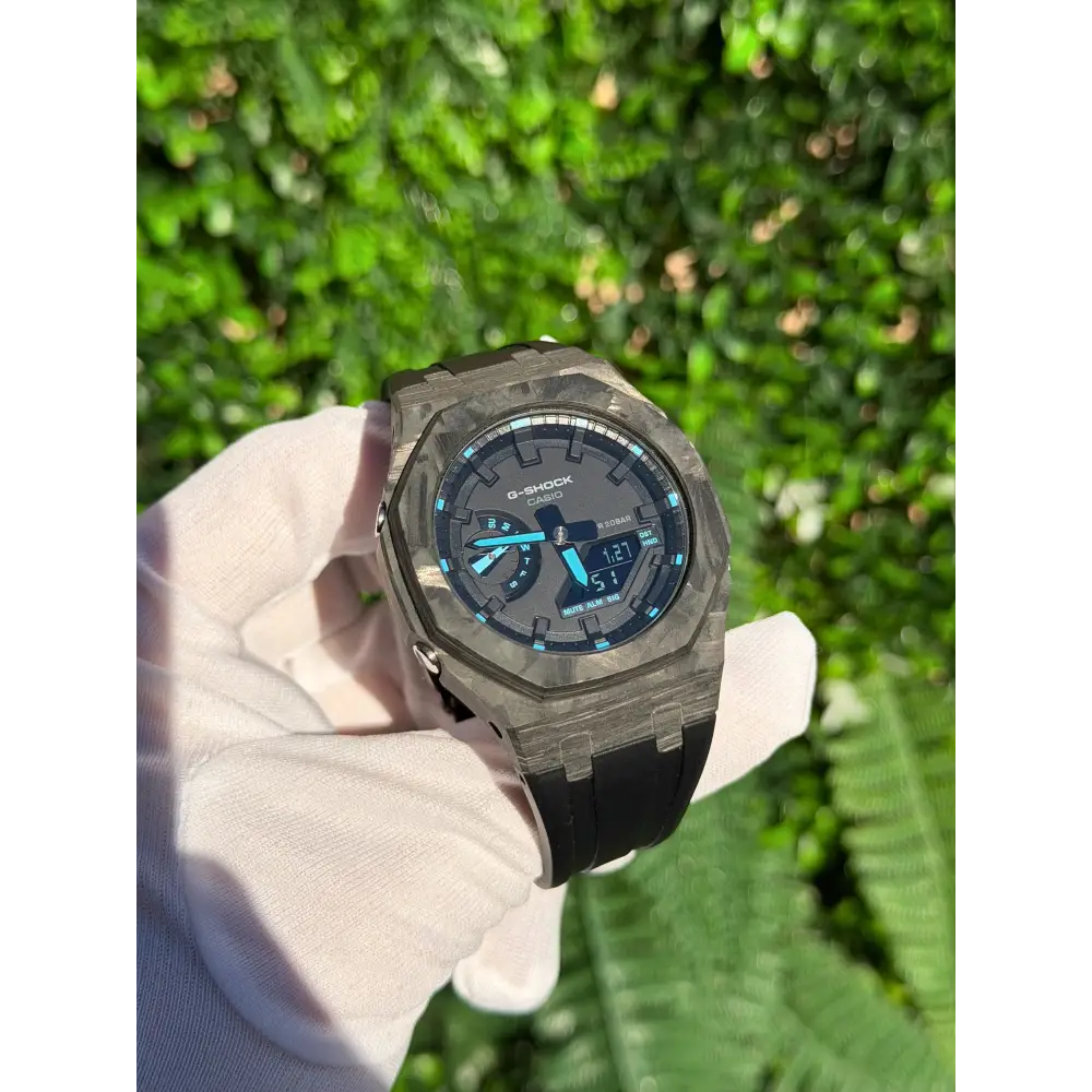 Montre CasiOak Custom – Black Carbon Fiber Luminous Full Blue - Mod G-Shock GA2100