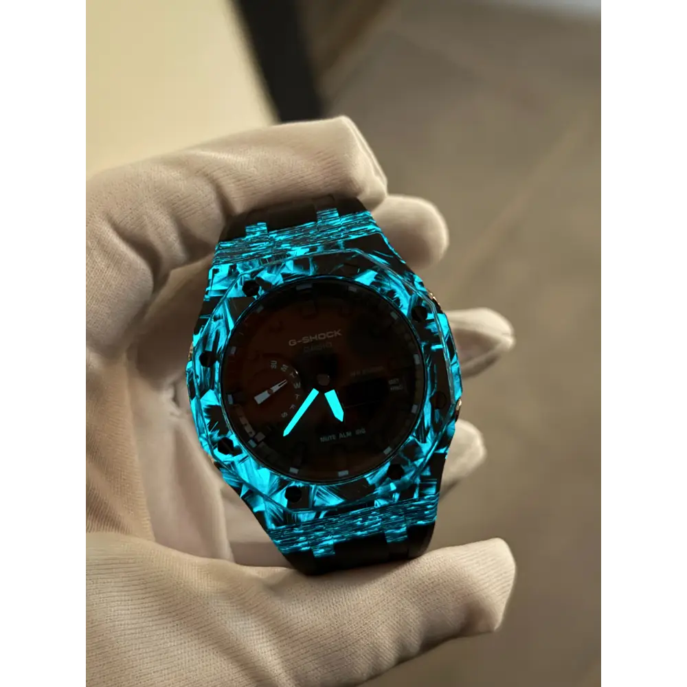 Montre CasiOak Custom – Black Carbon Fiber Luminous Full Blue - Mod G-Shock GA2100