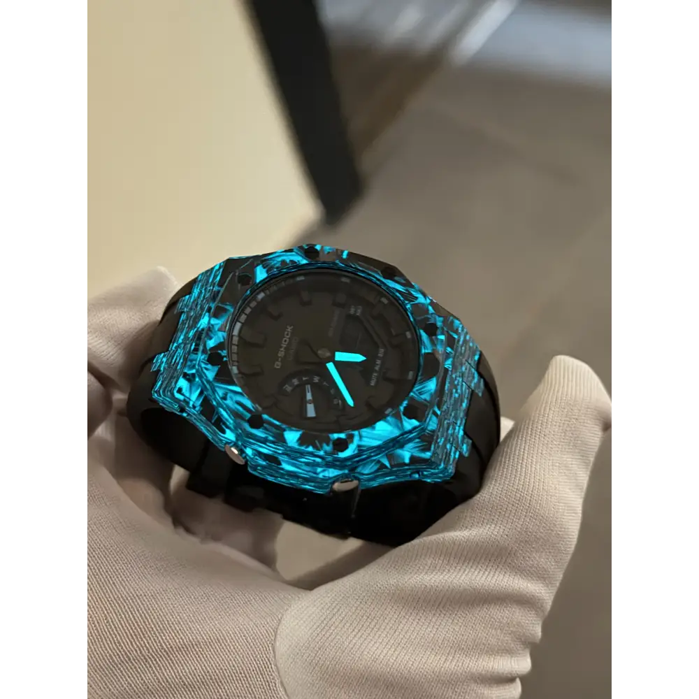Montre CasiOak Custom – Black Carbon Fiber Luminous Full Blue - Mod G-Shock GA2100