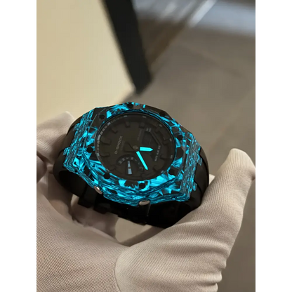 Montre CasiOak Custom – Black Carbon Fiber Luminous Full Blue - Mod G-Shock GA2100