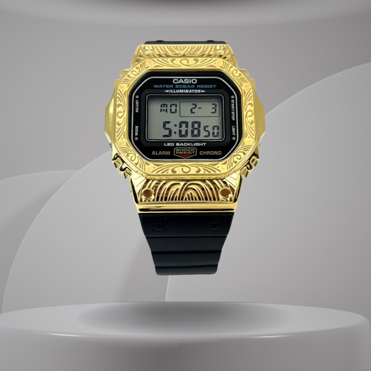 Casio G-Shock Mod Watch - Black Gold Pattern - DW5600 Custom Casioak